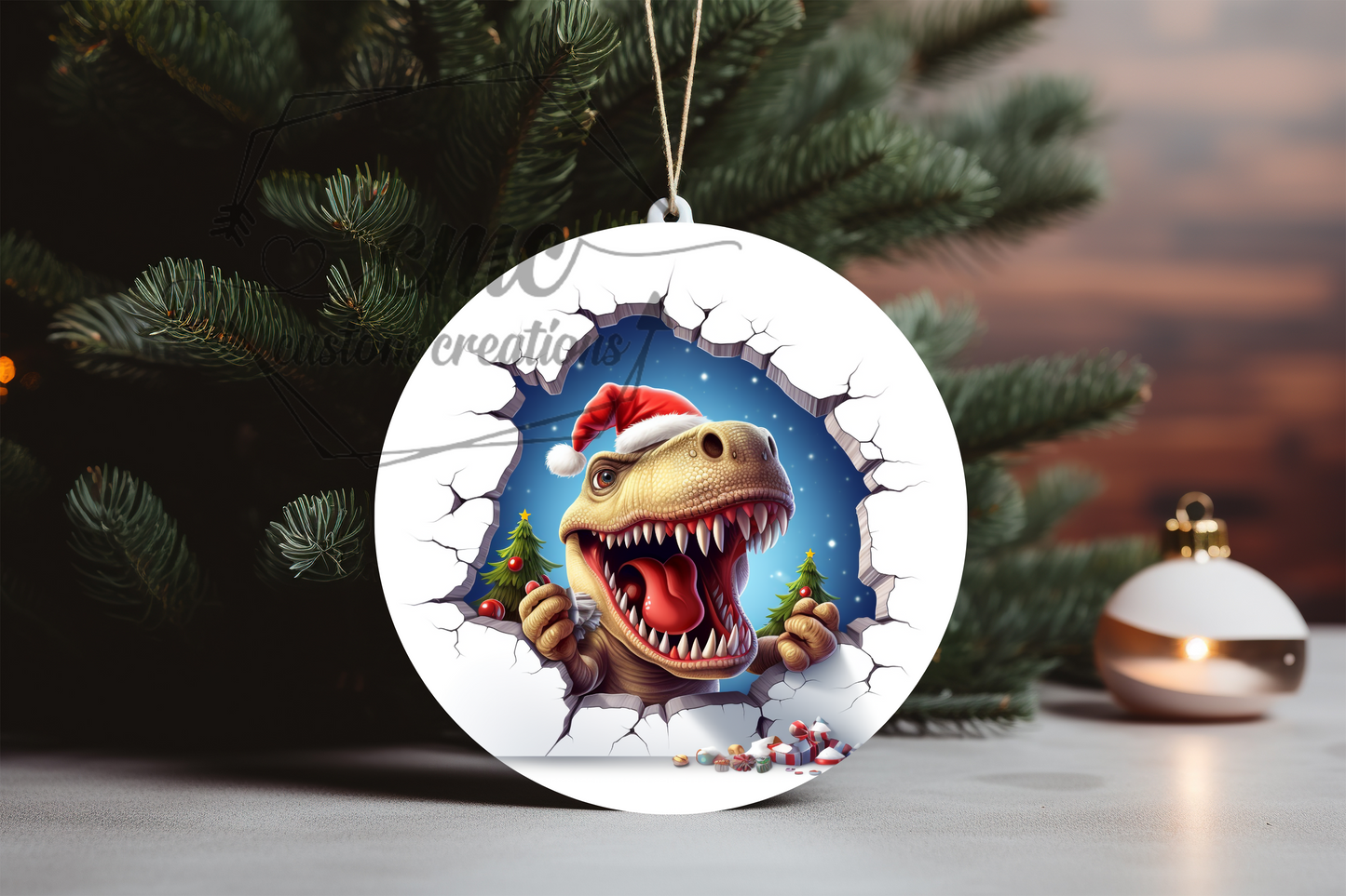 "Faux 3D"  Breakthrough Dinosaur Christmas Ornament