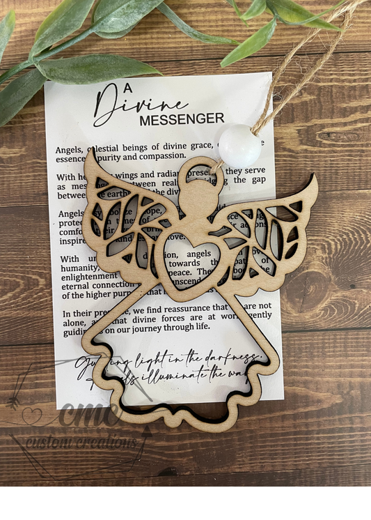 Devine messenger wood car charm ornament angel heaven