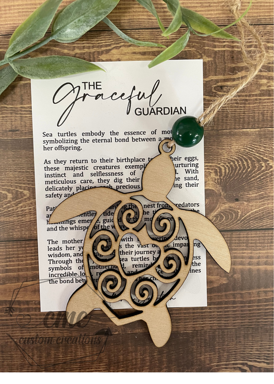 The Graceful Guardian Sea Turtle Wooden Wooden Ornament/Car Charm