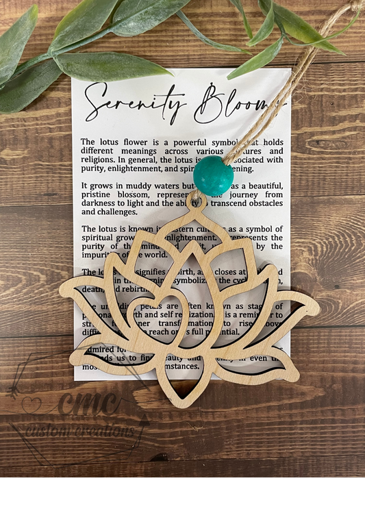 Serenity Blooms Lotus Wooden OrnamentWooden Ornament/Car Charm