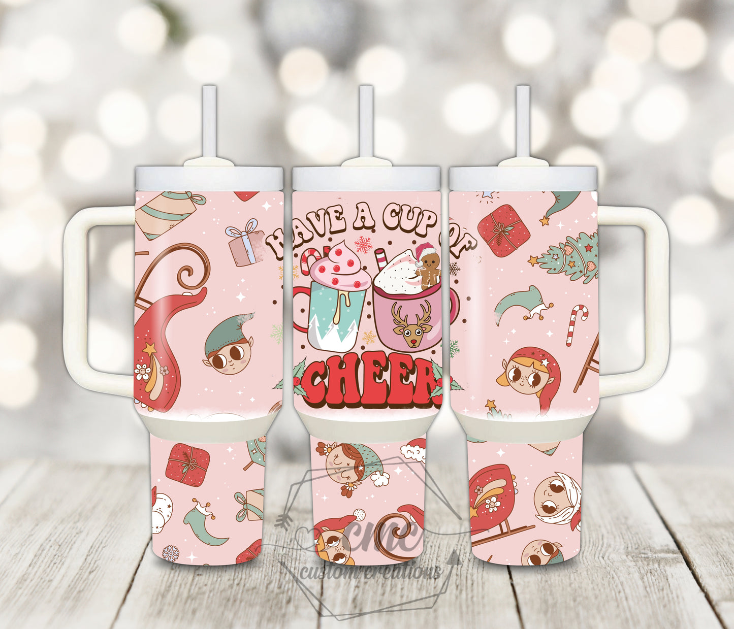 Retro Have A Cup of Cheer Christmas 40 ounce Stainless Tumbler with Handle