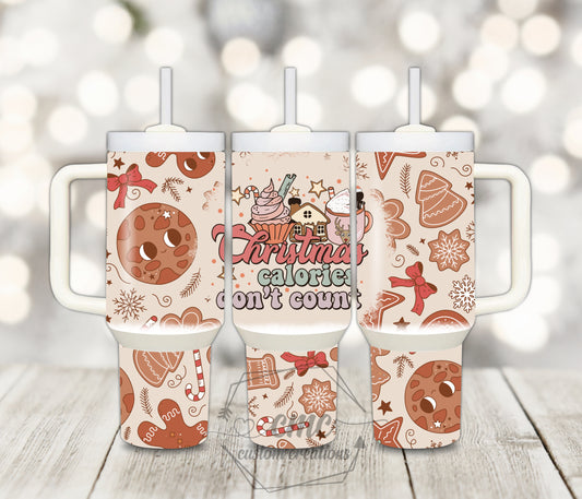 Retro Christmas Calories Don't Count  40 ounce Stainless Tumbler with Handle