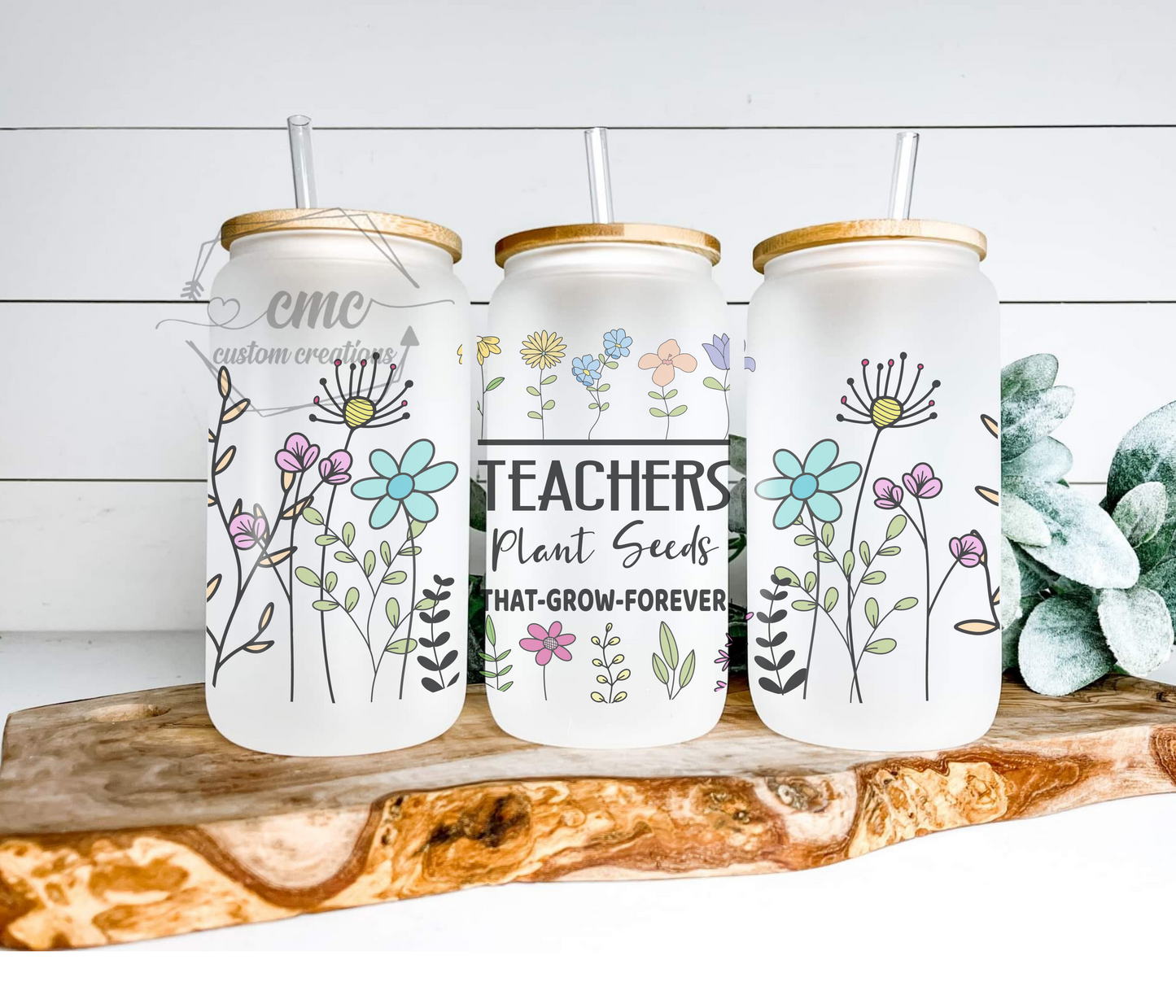 Teachers Plant Seeds 16 Oz. Beer Can Libbey Glass