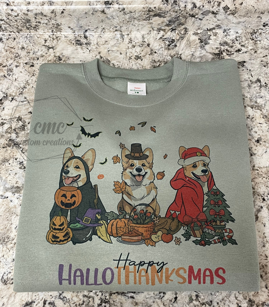 Corgi Happy Hallothanksmas Crewneck