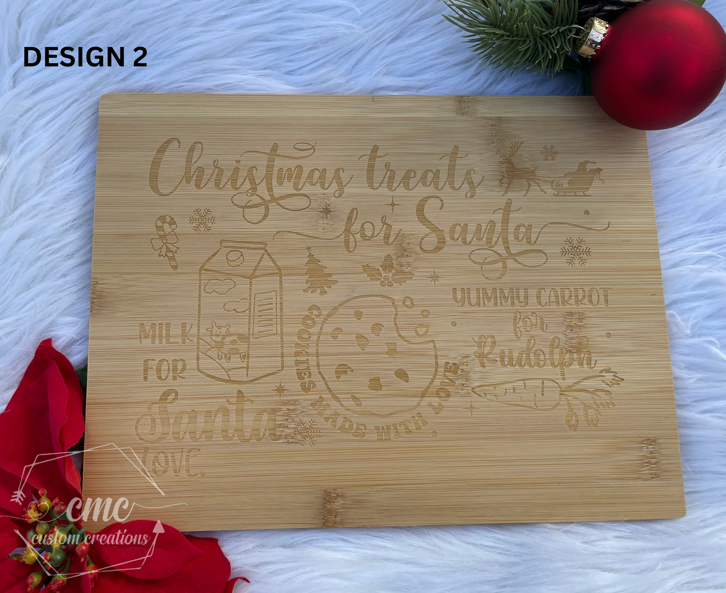 Personalized Laser Engraved Santa & Friends Christmas Eve Snack/Treat Board
