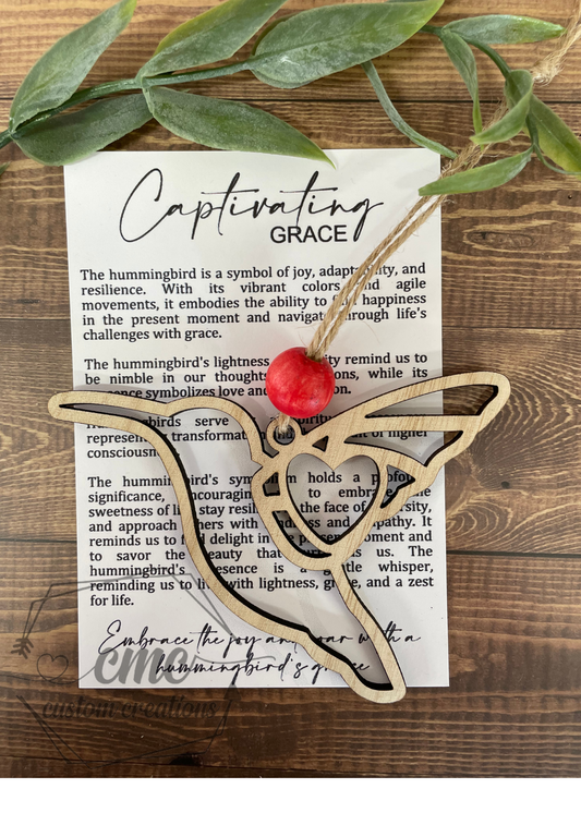 Captivating Grace Hummingbird Wooden OrnamentWooden Ornament/Car Charm