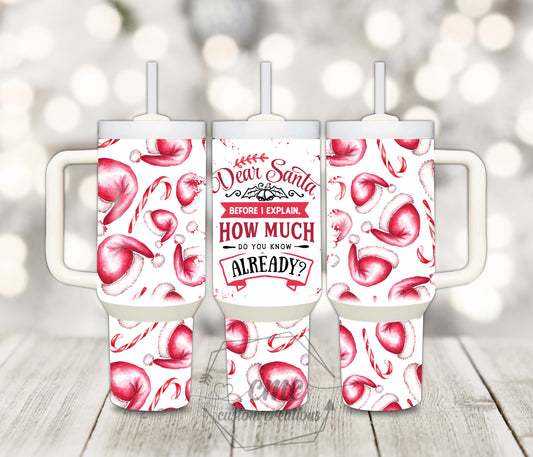 Dear Santa How Much Do You Know Christmas 40 ounce Stainless Tumbler with Handle