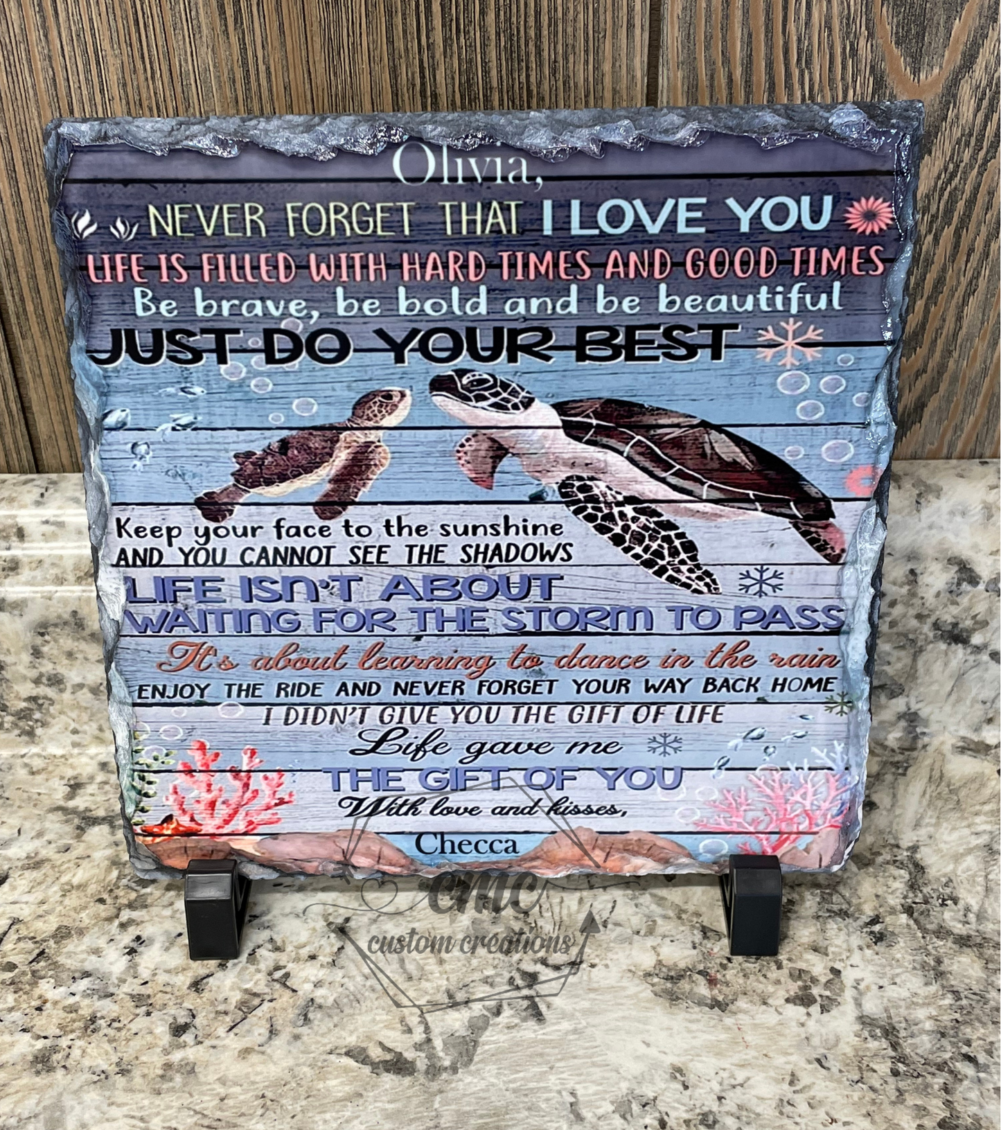 Personalized Never Forget That I Love You Sea Turtle Poem Slate Gift