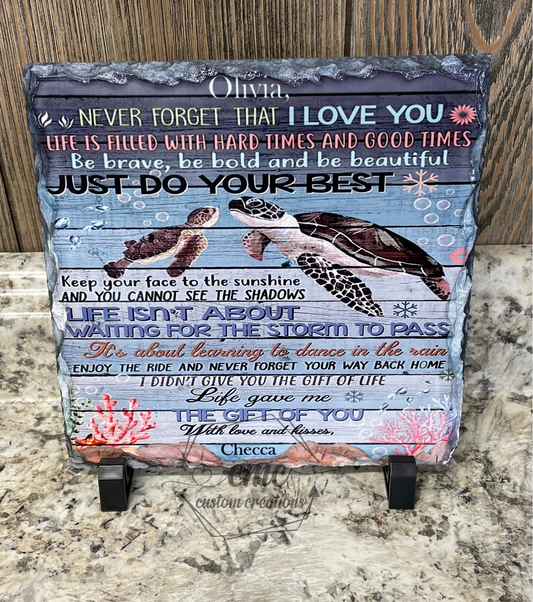 Personalized Never Forget That I Love You Sea Turtle Poem Slate Gift