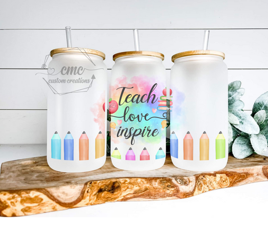 Teach Love Inspire 16 Oz. Beer Can Libbey Glass