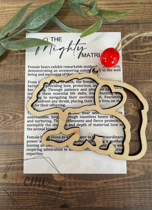 The Mighty Matriarch Mama Bear and Cub Wooden OrnamentWooden Ornament/Car Charm
