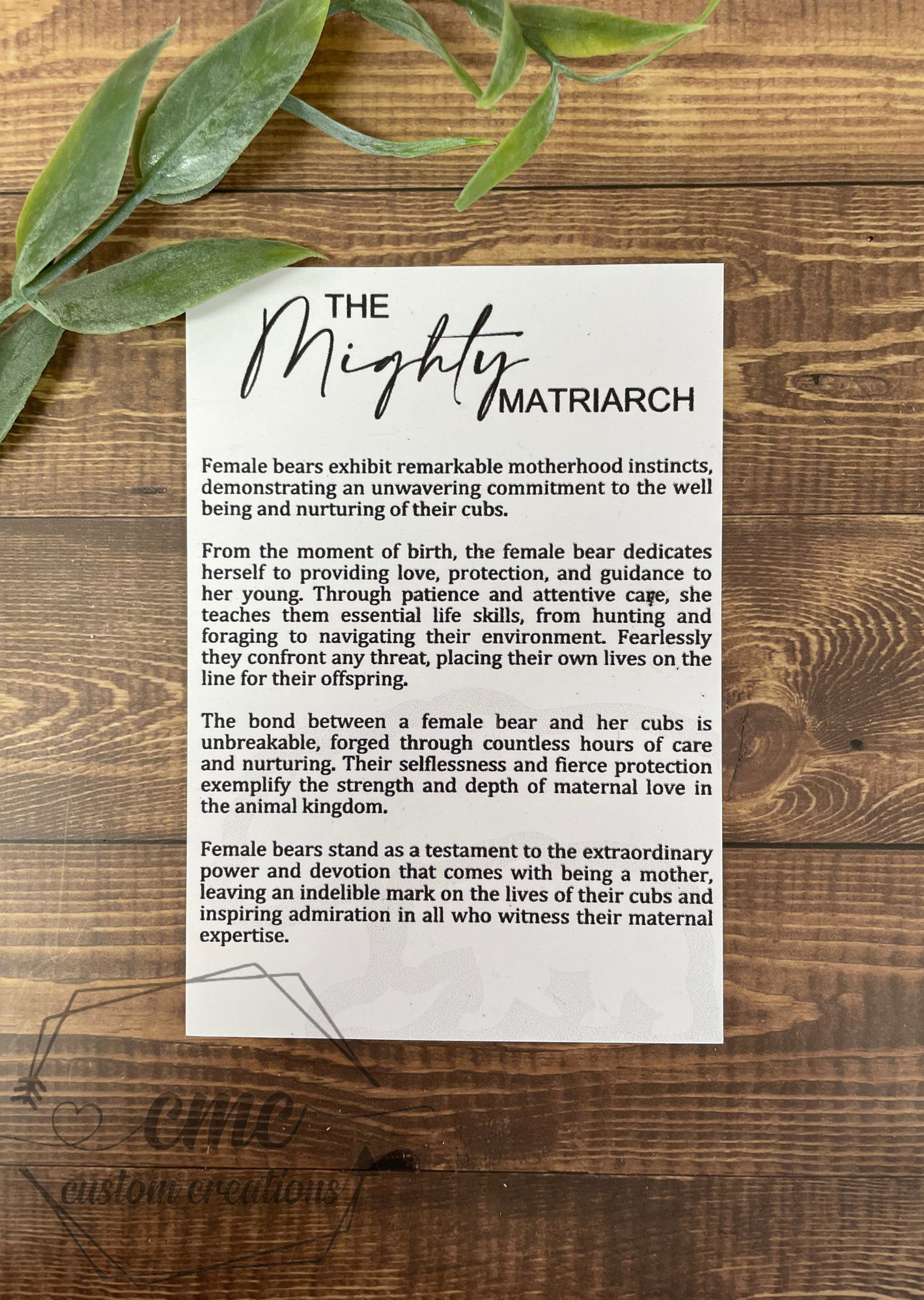 The Mighty Matriarch Mama Bear and Cub Wooden OrnamentWooden Ornament/Car Charm