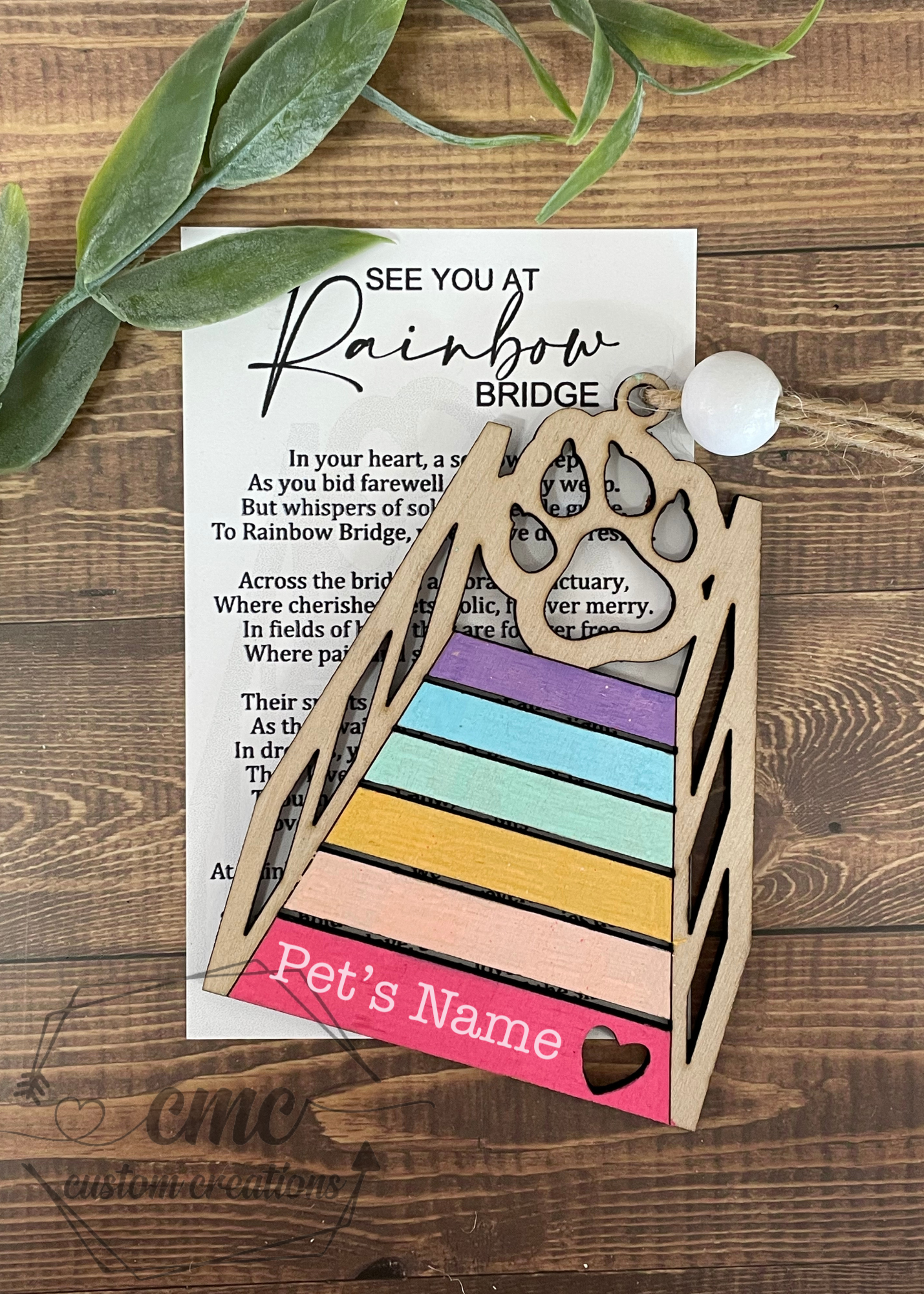 Personalized Pet Rainbow Bridge Wooden Ornament
