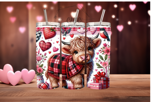 Highlander Fluffy Cow Valentine's Day 20 Oz Stainless Skinny Tumbler