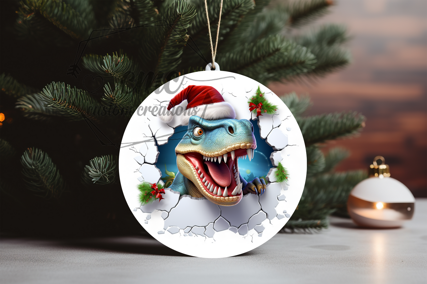"Faux 3D"  Breakthrough Dinosaur Christmas Ornament