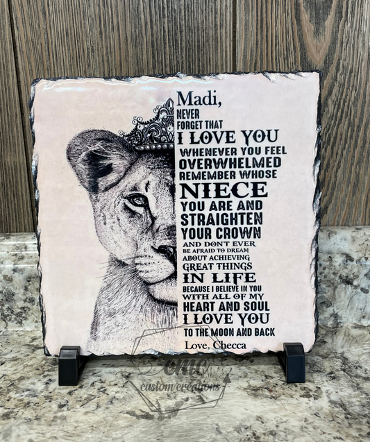 Personalized Never Forget That I Love You Lioness Poem Slate Gift