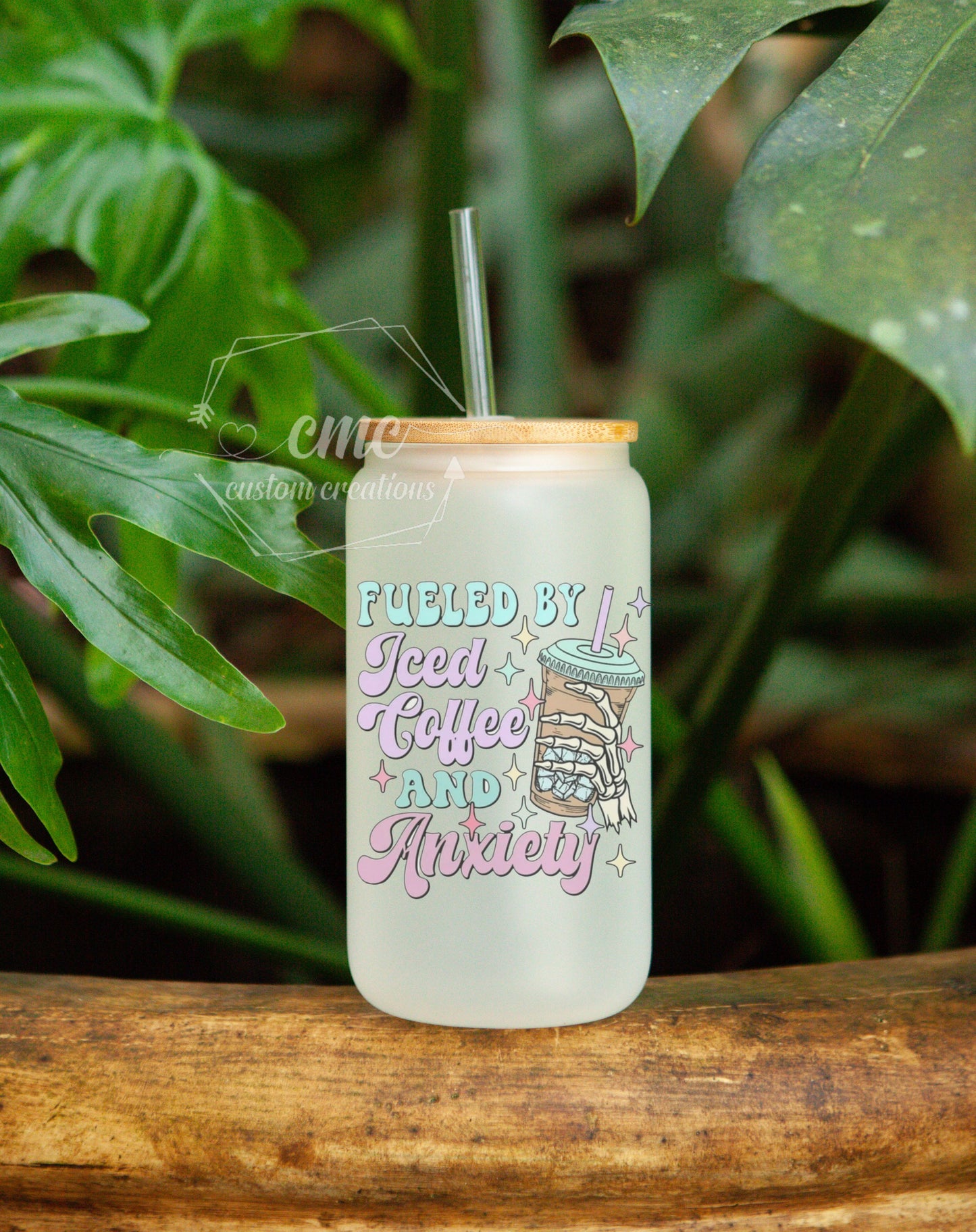 Fueled By Iced Coffee and Anxiety 16 Oz. Beer Can Libbey Glass