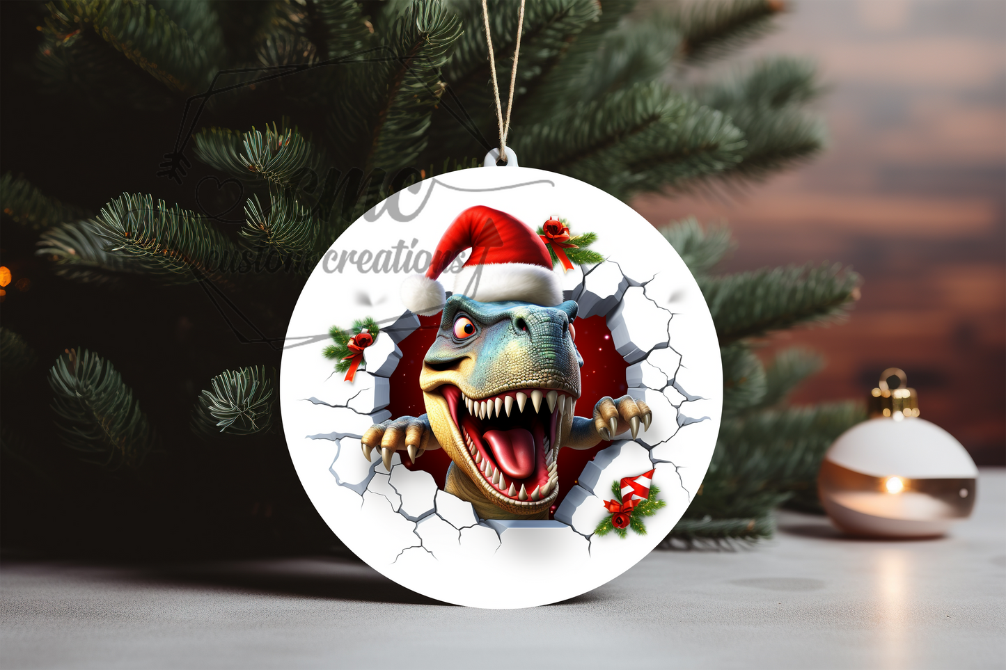 "Faux 3D"  Breakthrough Dinosaur Christmas Ornament