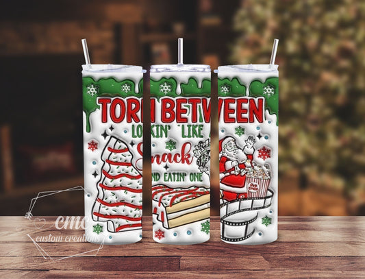 "Faux 3D Puff" Looking like A Snack or Eating One Tree Christmas 20 oz Stainless Skinny Tumbler