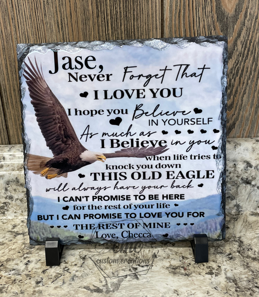Personalized Never Forget That I Love You Eagle Poem Slate Gift