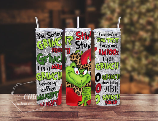 Glitter Leopard Green Quotes Christmas 20 oz Stainless Skinny Tumbler