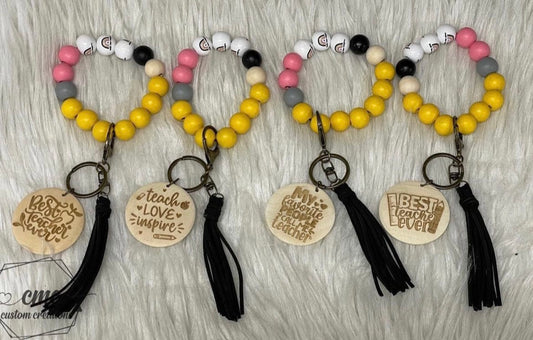 Personalized Teacher Pencil Theme Wristlet Keychain