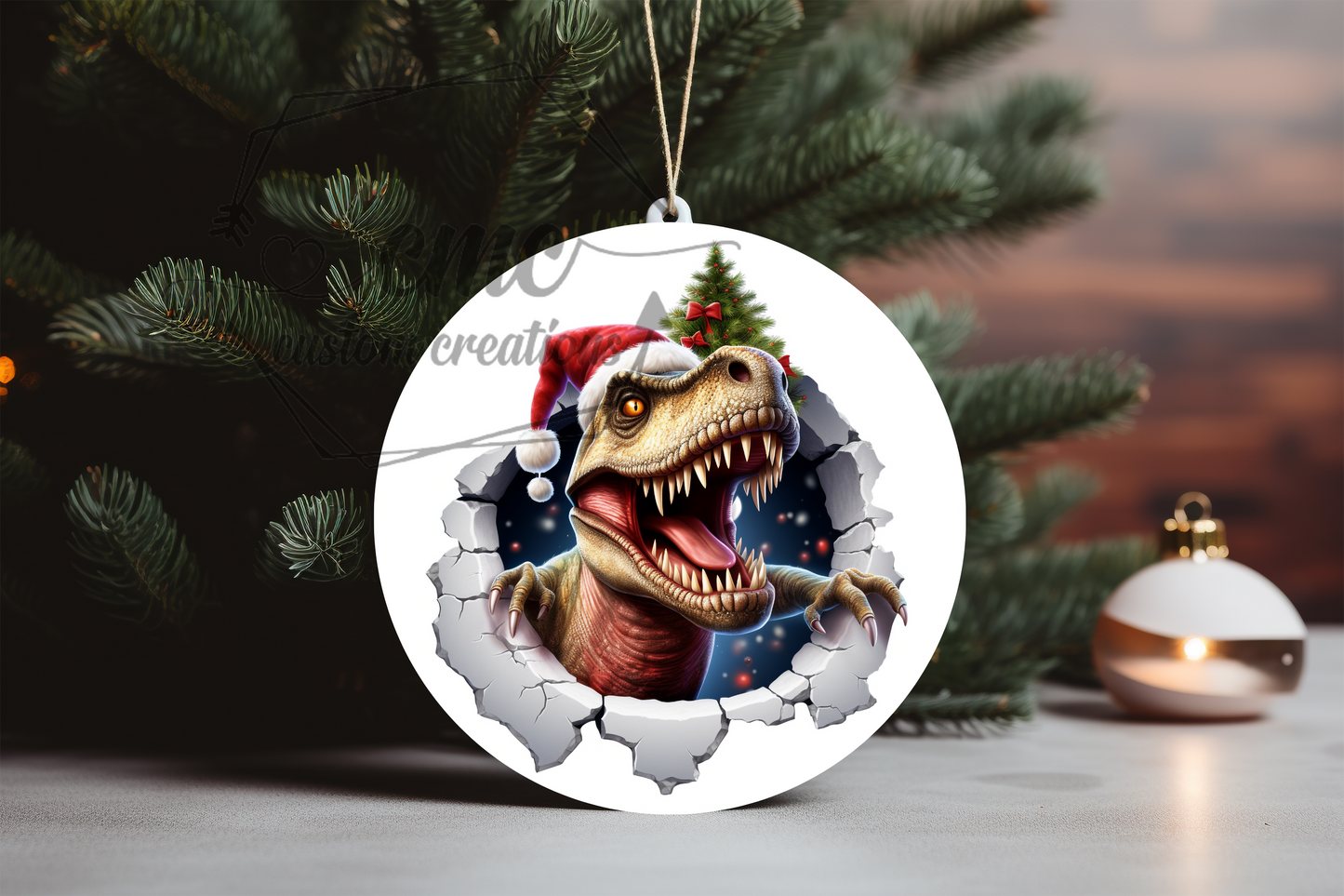 "Faux 3D"  Breakthrough Dinosaur Christmas Ornament
