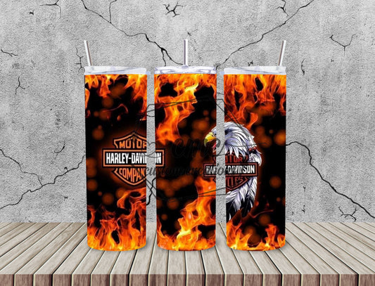 Orange Flame Motorcycle  20 Oz Stainless Skinny Tumbler