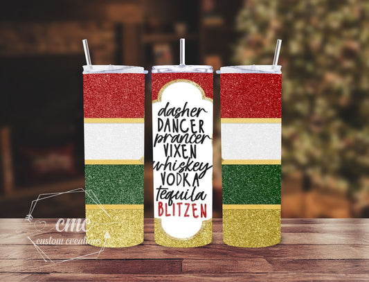 Reindeer Alcohol Christmas 20 oz Skinny Tumbler