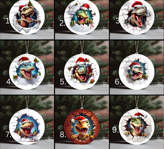 "Faux 3D"  Breakthrough Dinosaur Christmas Ornament