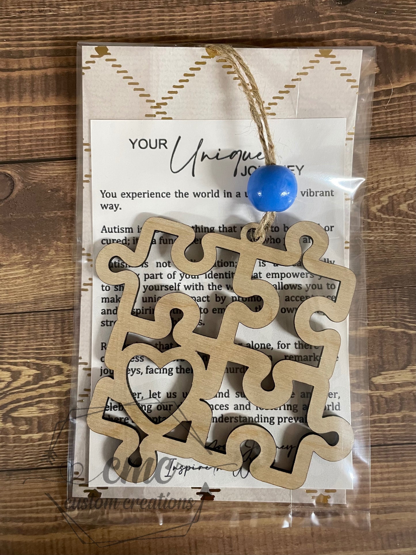 Unique Journey Autism Awareness Infinity/Puzzle Wooden Ornament/Car Charm