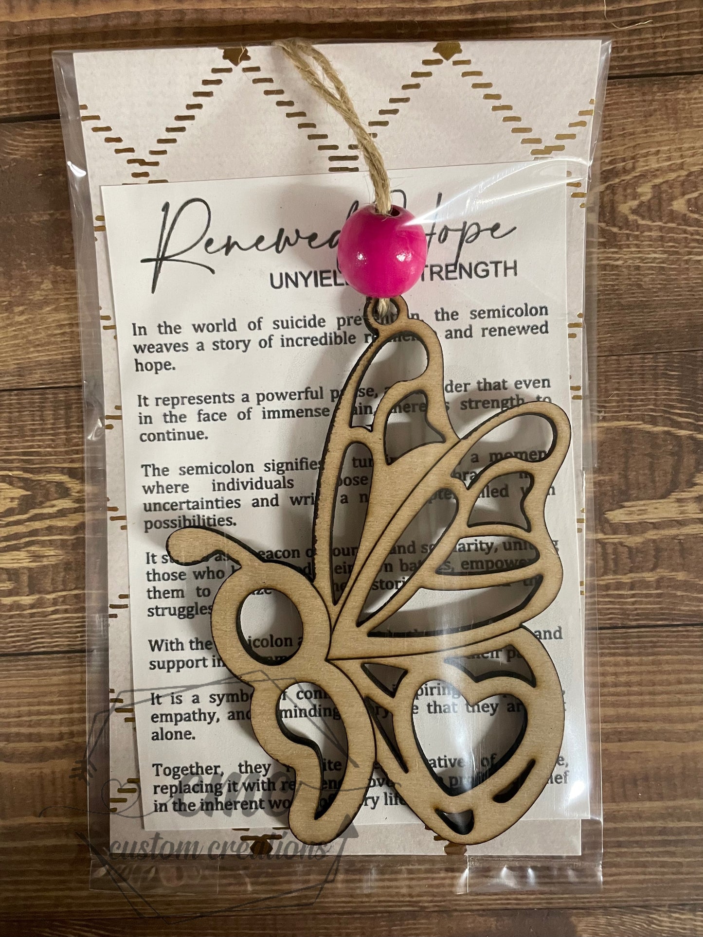 Semi Colon Butterfly Renewed Hope Wooden OrnamentWooden Ornament/Car Charm