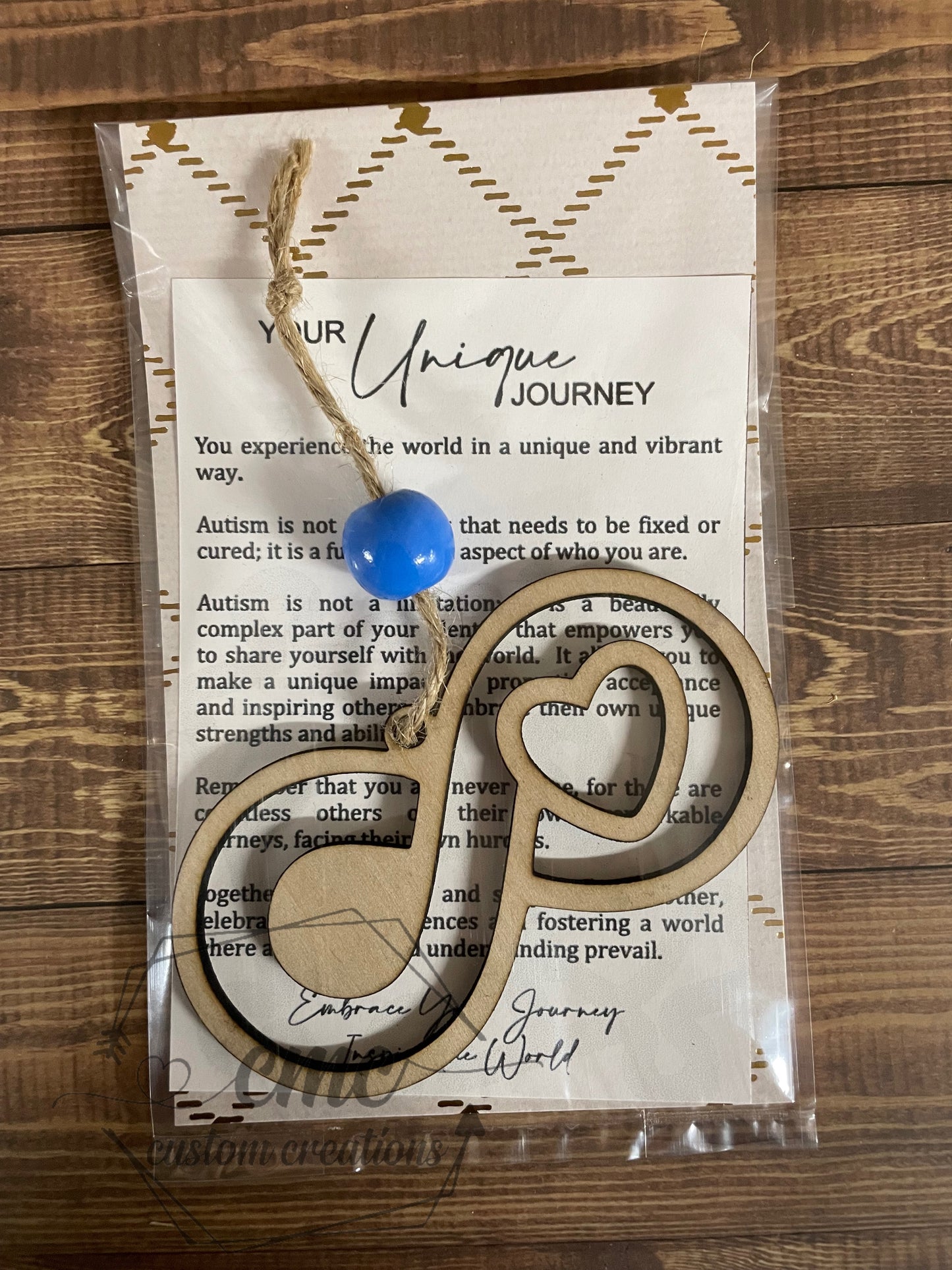 Unique Journey Autism Awareness Infinity/Puzzle Wooden Ornament/Car Charm