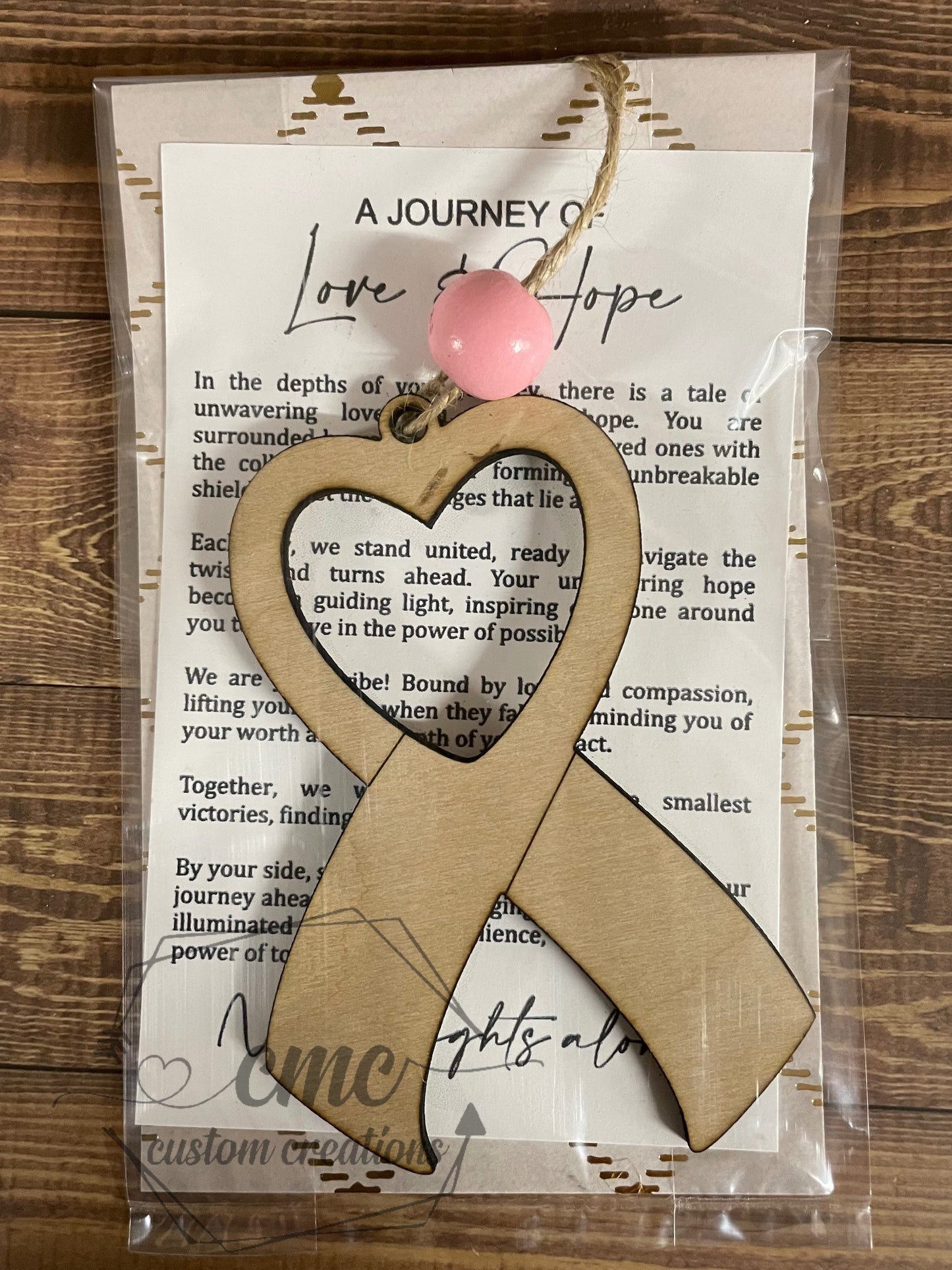 Breast Cancer Ribbon Awareness Wooden Ornament/Car Charm