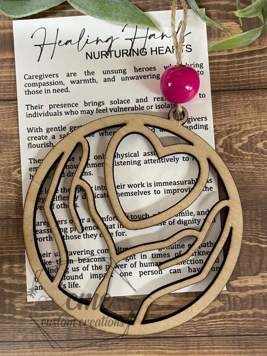 Healing Hands Caregiver Wooden Ornament/Car Charm