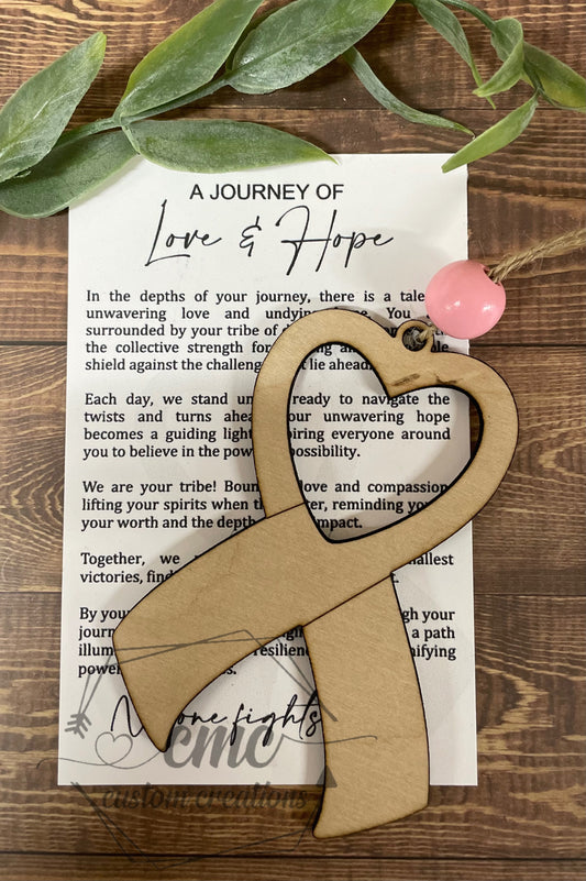 Breast Cancer Ribbon Awareness Wooden Ornament/Car Charm