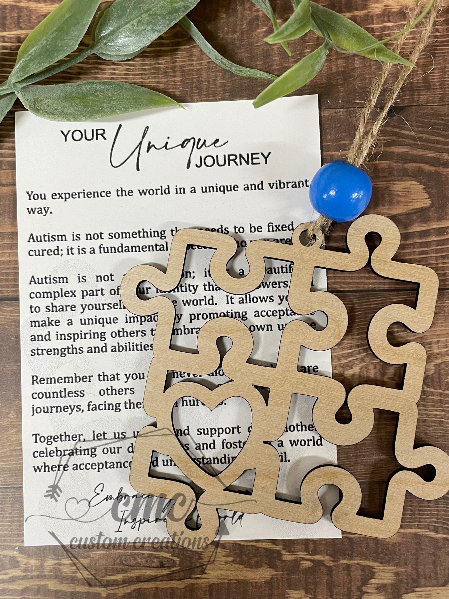 Unique Journey Autism Awareness Infinity/Puzzle Wooden Ornament/Car Charm