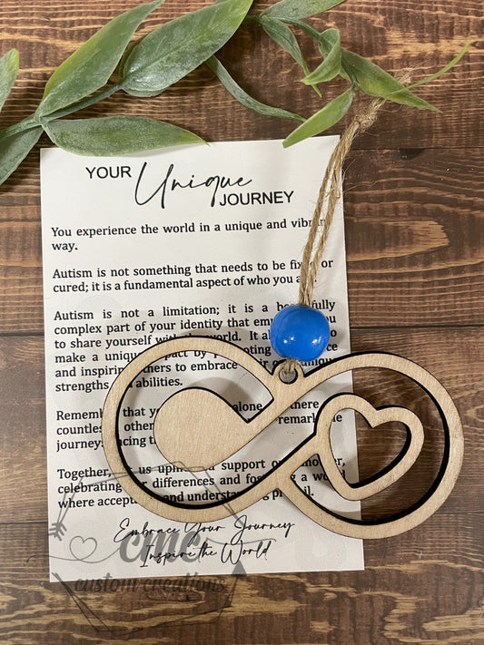 Unique Journey Autism Awareness Infinity/Puzzle Wooden Ornament/Car Charm