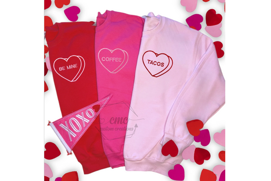 Embroidered Candy Heart Valentine Crewneck Sweatshirt