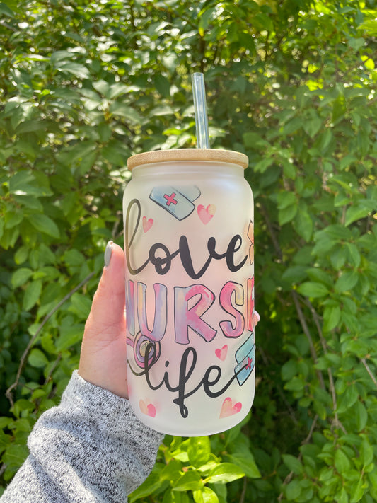 Love Nurse Life 16 Oz. Beer Can Libbey Glass