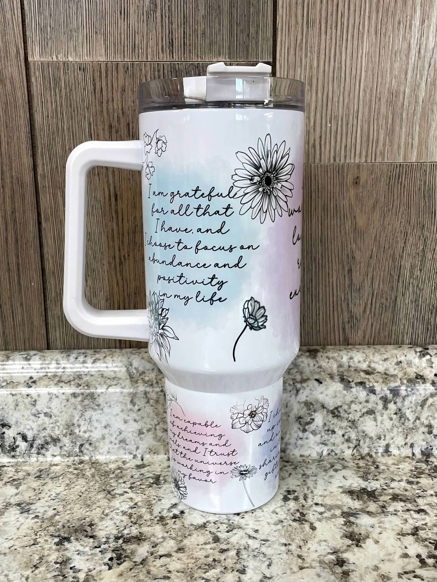 Positive Affirmation Pastel  40 ounce Stainless Tumbler with Handle