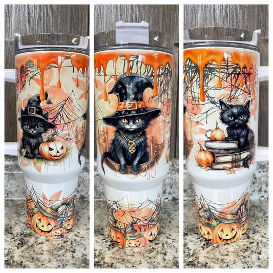 Books And Black Cat Halloween  40 ounce Stainless Tumbler with Handle