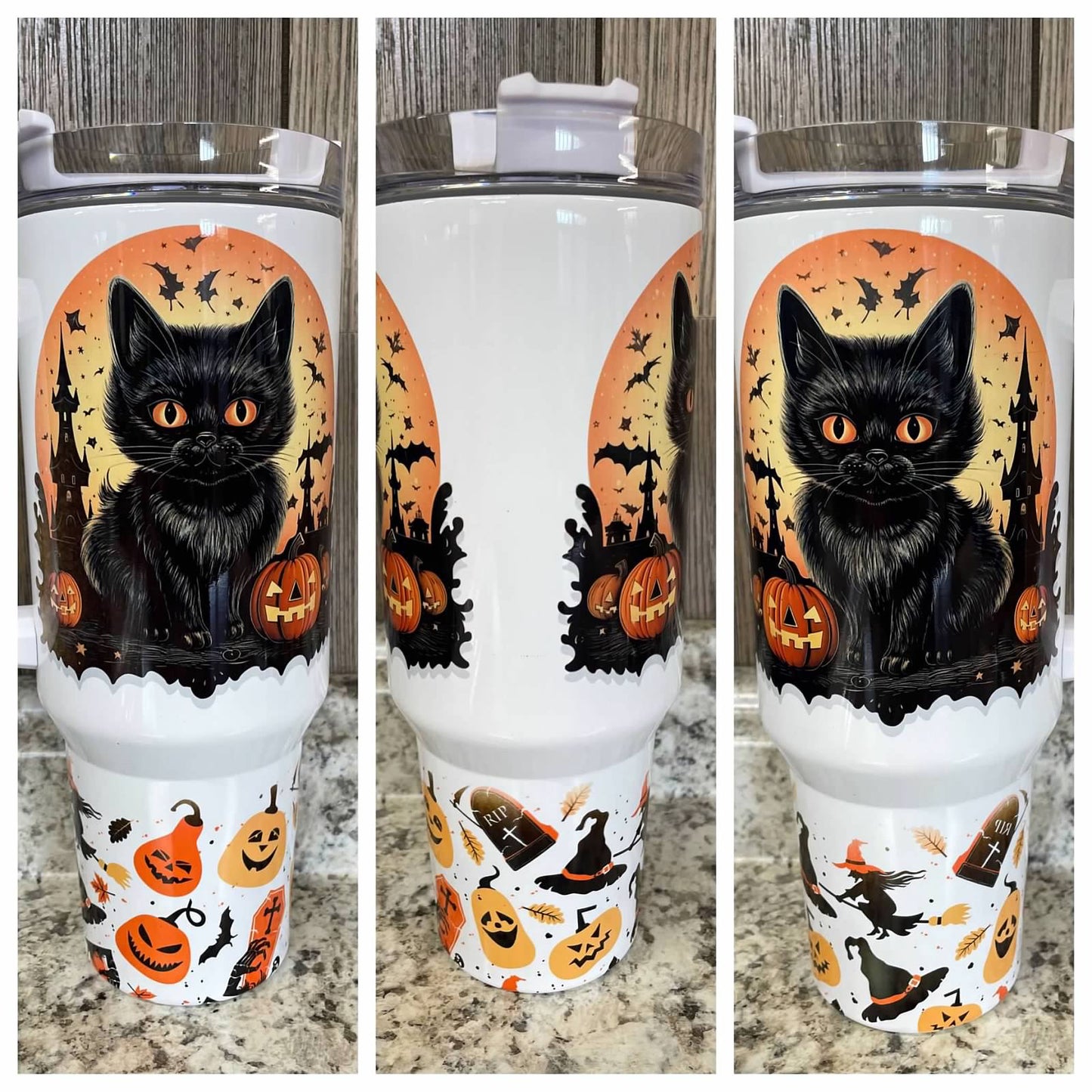 Black Cat Halloween  40 ounce Stainless Tumbler with Handle