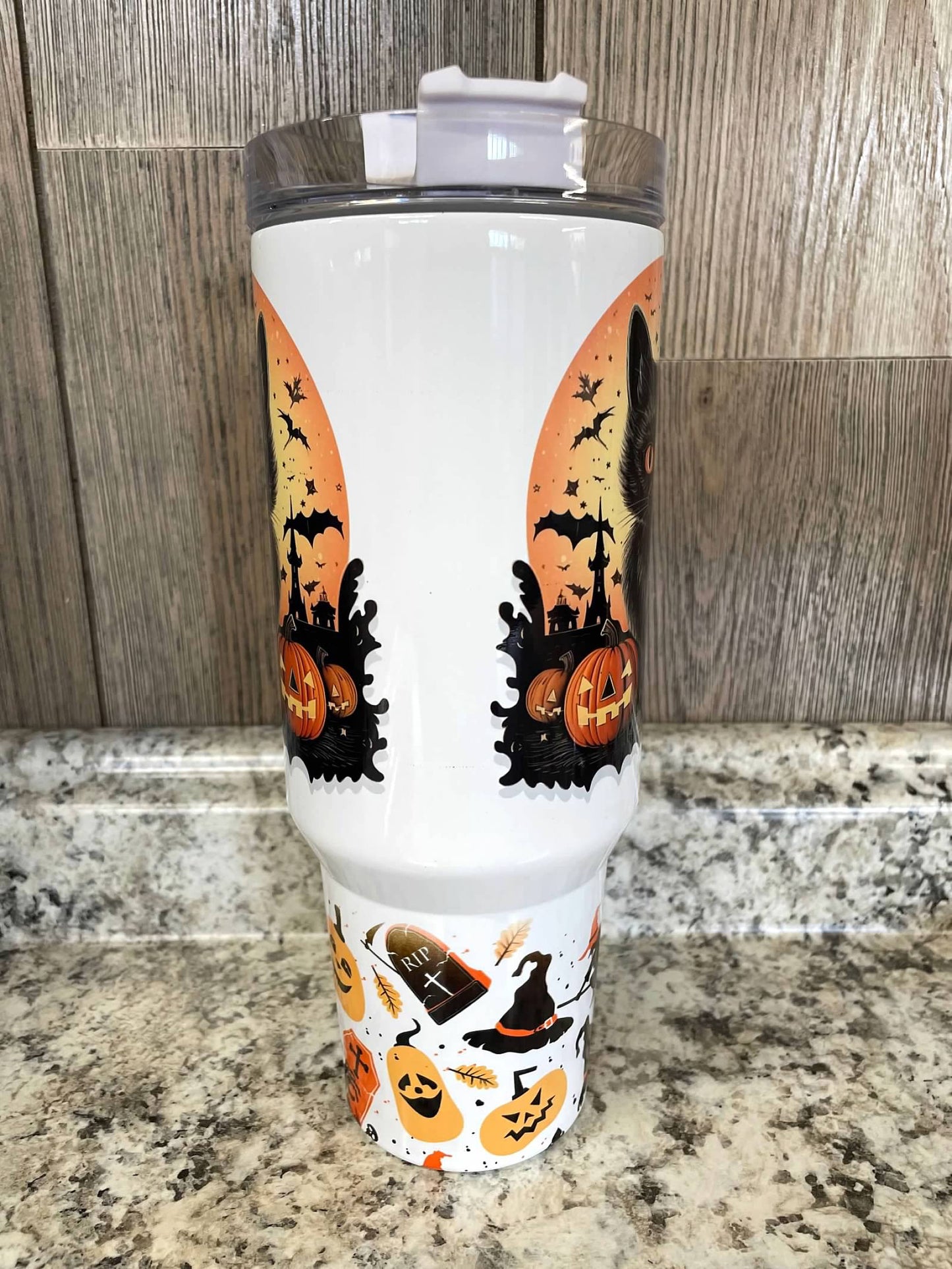 Black Cat Halloween  40 ounce Stainless Tumbler with Handle