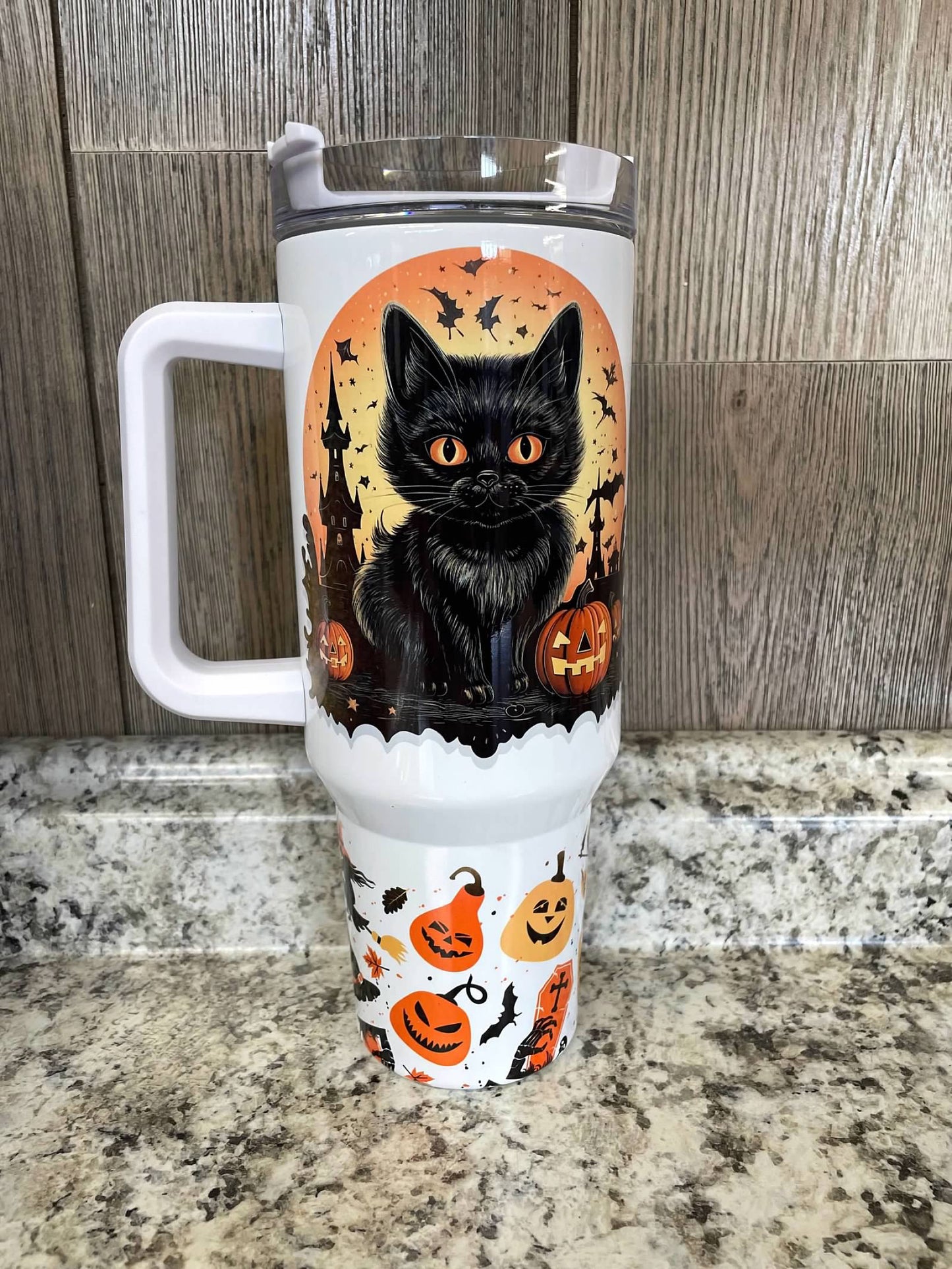 Black Cat Halloween  40 ounce Stainless Tumbler with Handle