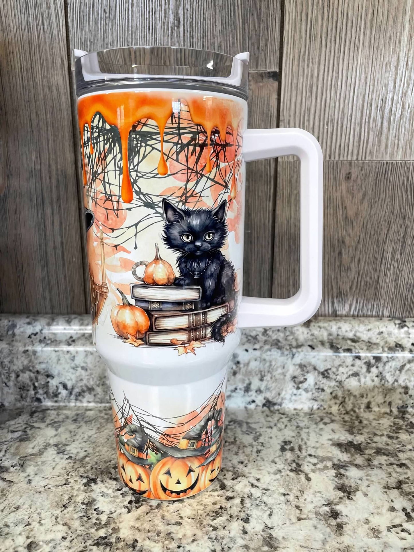 Books And Black Cat Halloween  40 ounce Stainless Tumbler with Handle