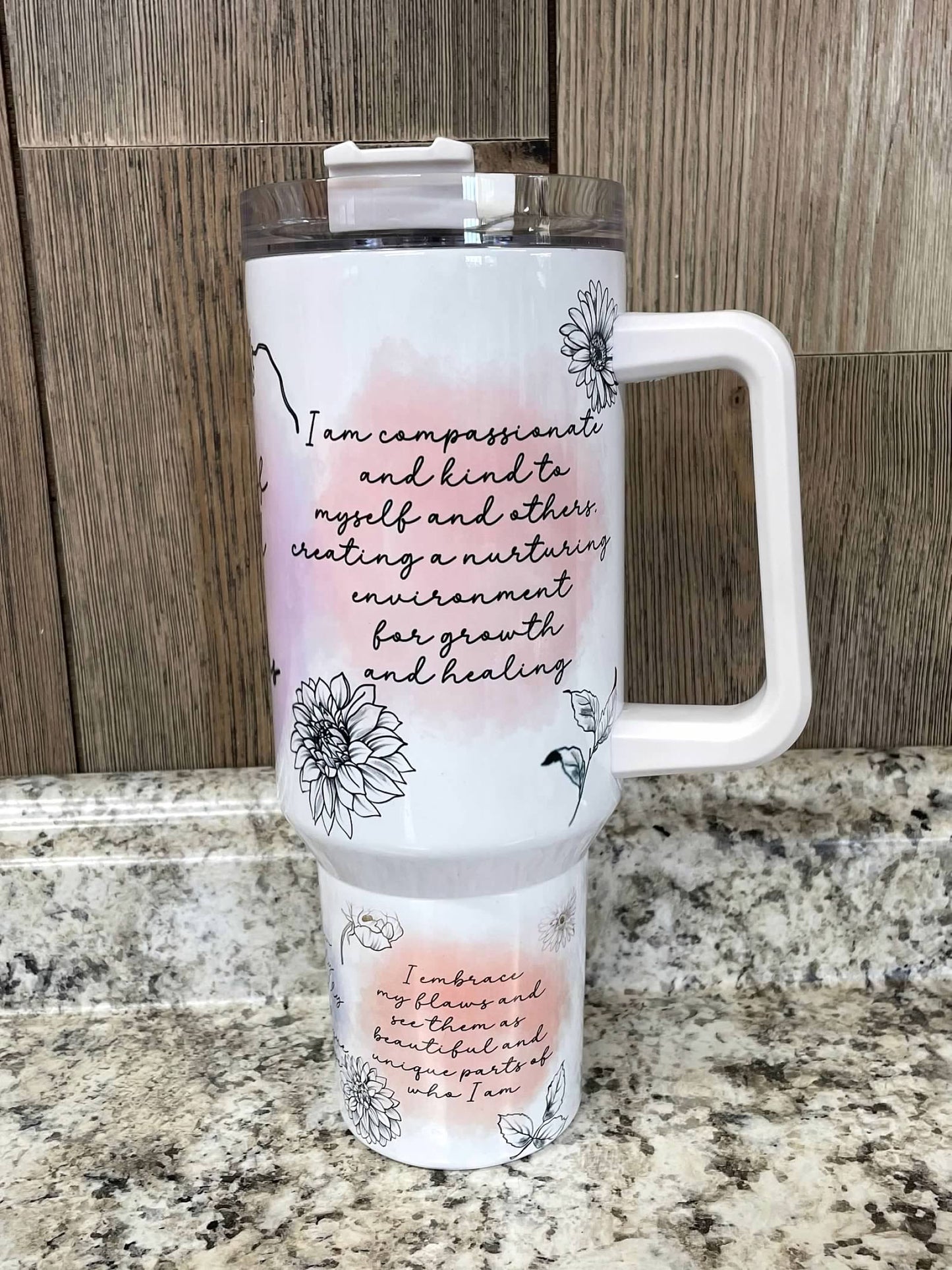 Positive Affirmation Pastel  40 ounce Stainless Tumbler with Handle