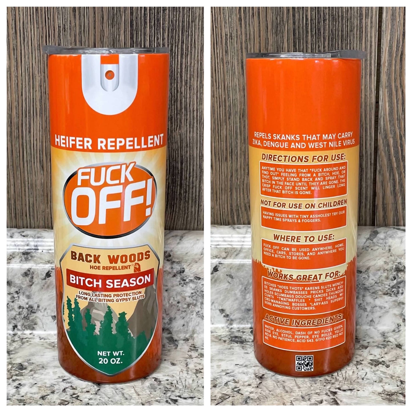 Fuck Off Backwoods Bug Repellent Spray 20 oz Skinny Tumbler