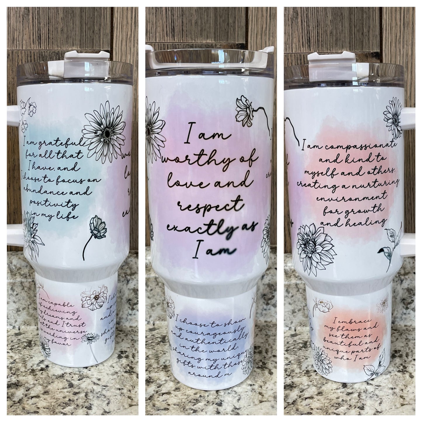 Positive Affirmation Pastel  40 ounce Stainless Tumbler with Handle