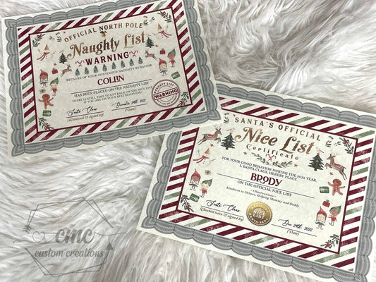 Santa's Naughty or Nice List Certificates
